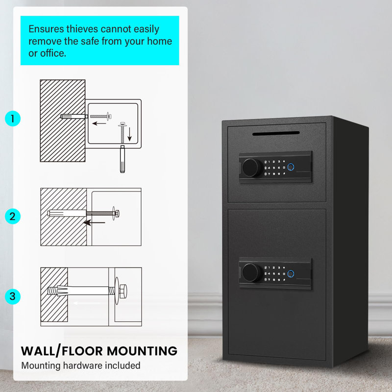 6.0 Cuft Large Biometric Fingerprint Safe Fireproof Waterproof, Anti-theft Money Safe Box With Deposit Slot & Dual Alarm System, Backlit Keypad Security Document Safe For Home Office Hotel