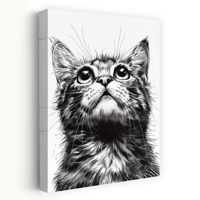 «Curious Kitten Gaze», art mural contemporain, 36" H x 24" W