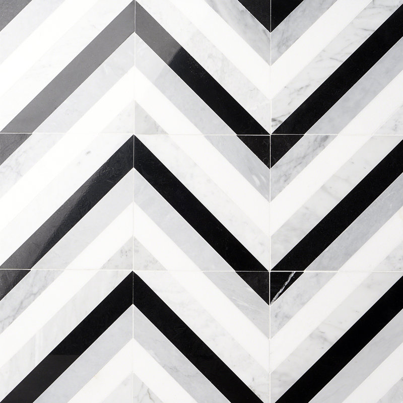 Chelsea 8" x 8" Marble Mosaic Tile, Black/Gray