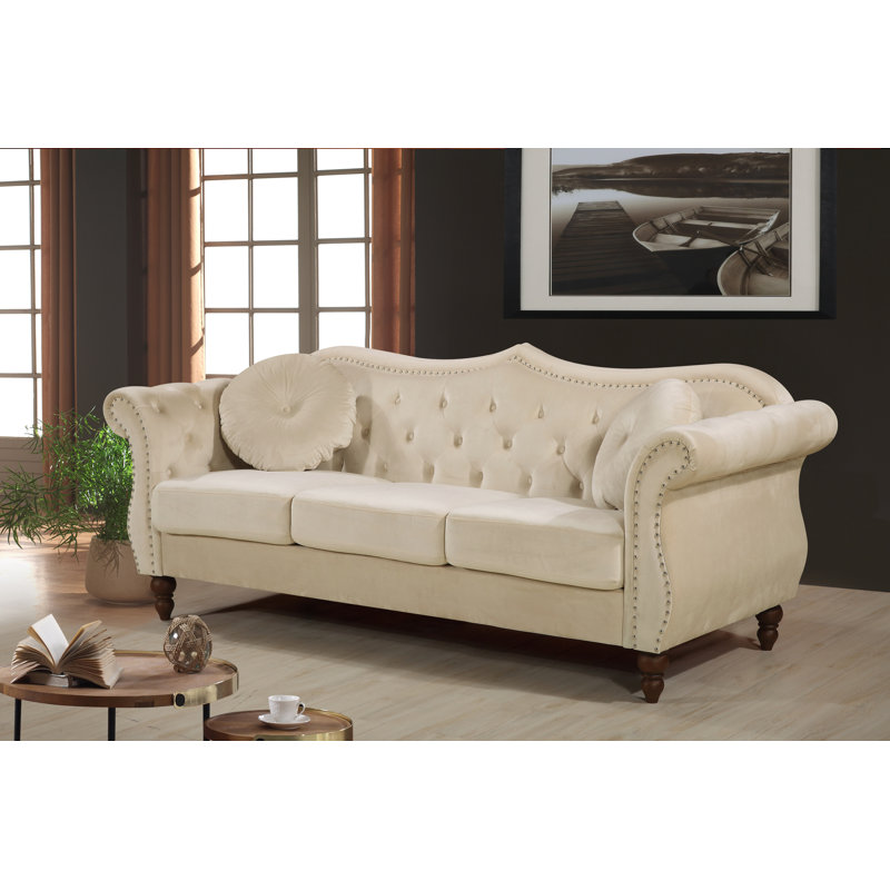 Evianna 79.5'' Velvet Sofa, Ivory