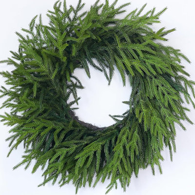 Norfolk Pine Wreath – Green – Artificial Christmas Wreath With Faux Pine Needles For Front Door, Walls, Windows, Porches, Indoor Or Outdoor Home Décor