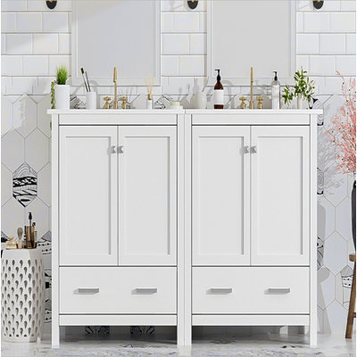 Ensemble de meuble-lavabo bleu 60 po avec double meuble-lavabo (séparé), double lavabo en céramique, tablette de rangement et tiroirs séparés (miroir non inclus) - Solution de salle de bain moderne pour salles de bain spacieuses