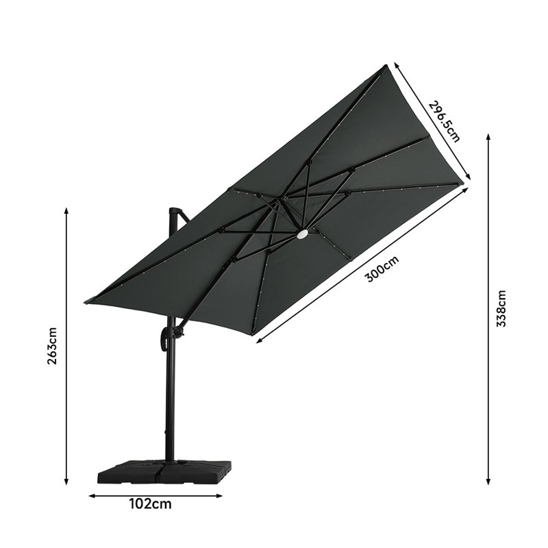 Marjorie  300cm Lighted Cantilever Parasol with Crank Lift, Dark Grey