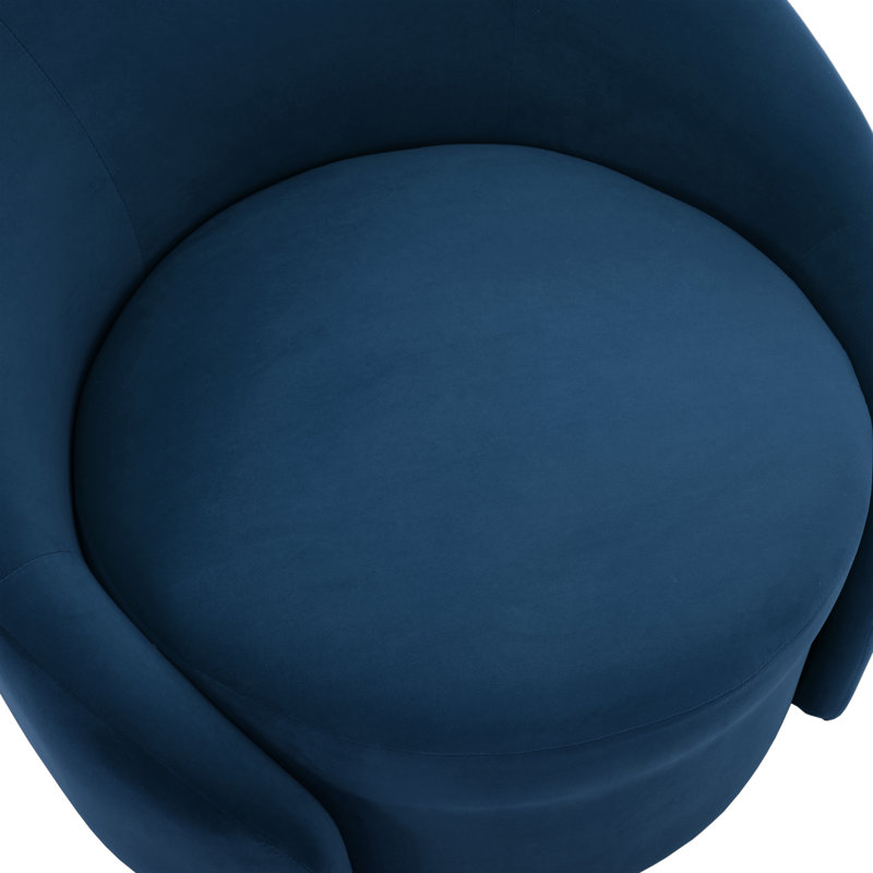 Fauteuil demi-tonneau pivotant rembourré Aunna, Velours bleu