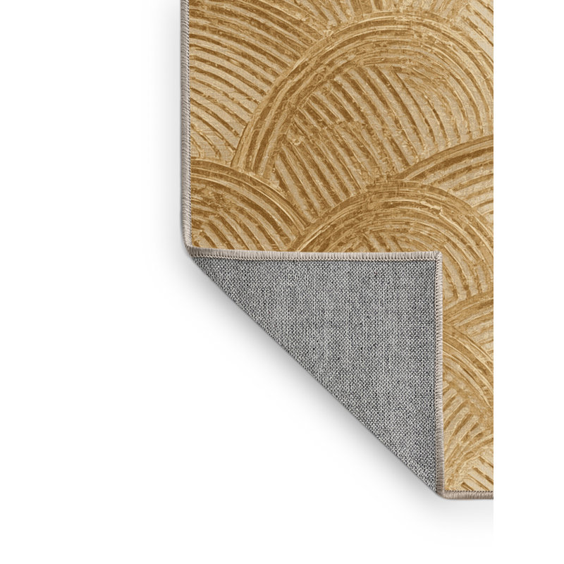 Tapis abstrait moderne et contemporain Champlost lavable à la machine en brun et beige, 4 x 6