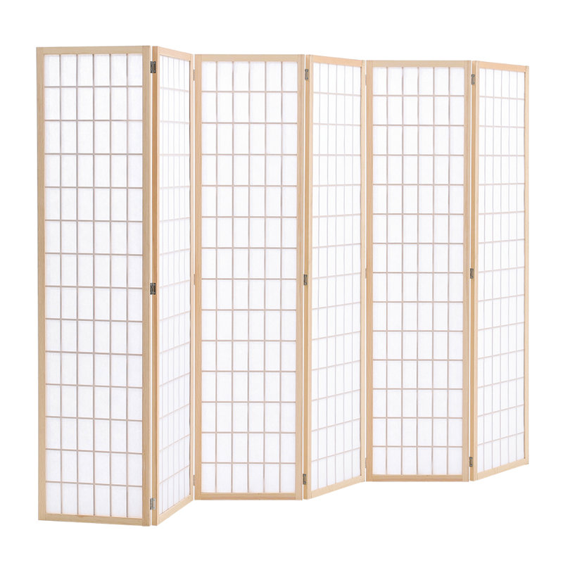 Wallaston 270cm W x 180cm H 6-Panel Solid Wood Folding Room Divider Screen, Natural