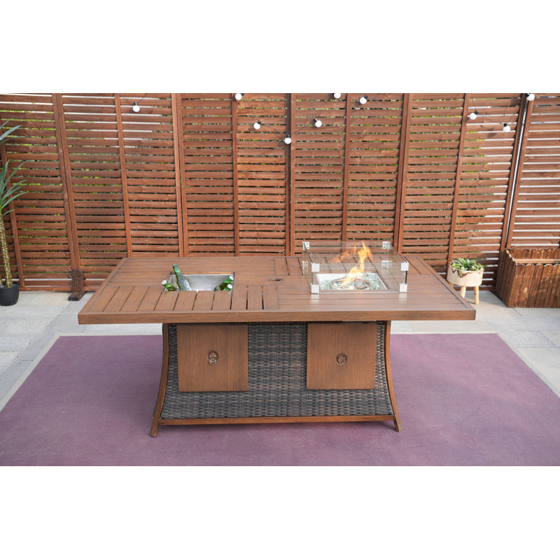 Aliaksey Rectangle Propane Smokeless Fire Pit Table, Brown