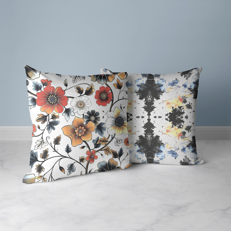 Coussin décoratif intérieur / extérieur Bloom and Chirp, Blanc/rouge, H 26 po x l 26 po