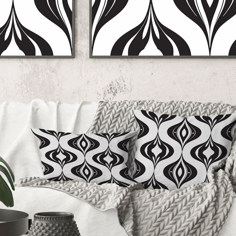 Coussin lombaire noir Mid-Century Ogee Print I - Mid-Century