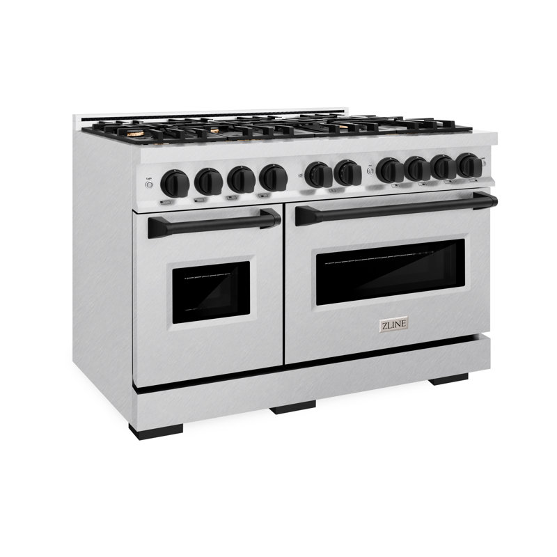 ZLINE Autograph 48" Classic DuraSnow Gas Range w/ 8 Burners & Bronze Accents, Matte Black, Satin Stainless Steel