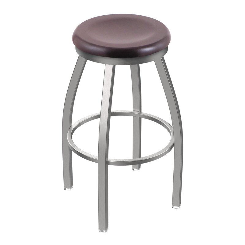 802 Misha Swivel Bar Stool, Anodized Nickel, Dark Cherry Oak, Bar Stool (30" Seat Height)