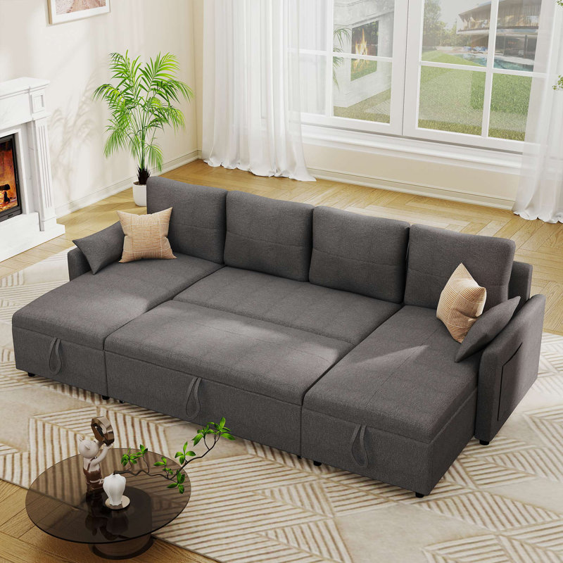 U-Shaped Reversible Sectional Sleeper Sofa Bed with Storage Chaise