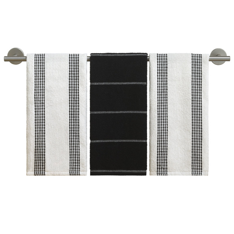 Izod Saybrook 3-Piece Kitchen Towel Set, Black