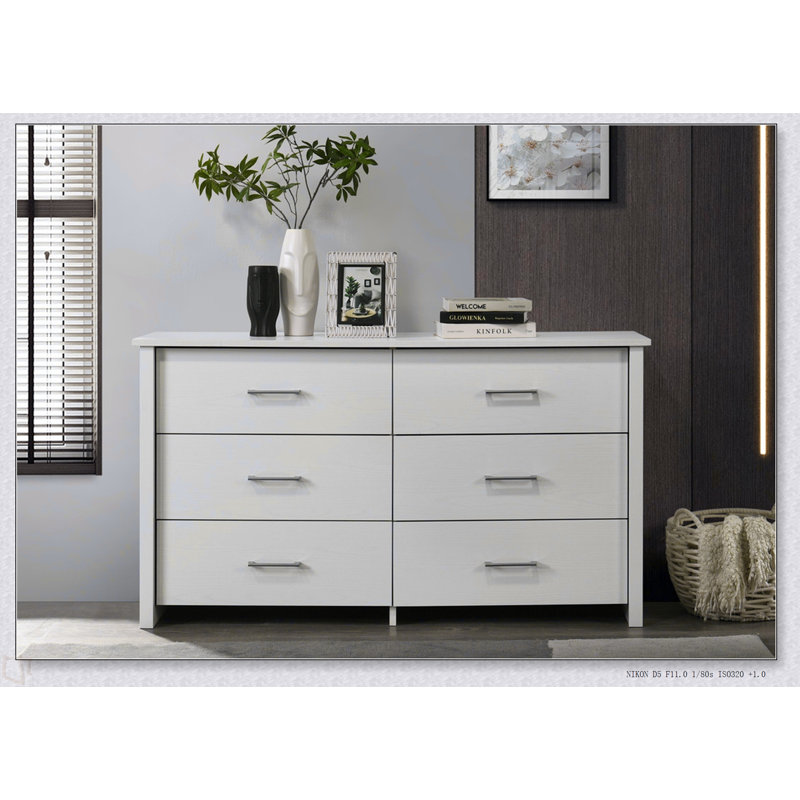 Commode 6 tiroirs 57 "avec poignées argentées, Blanc