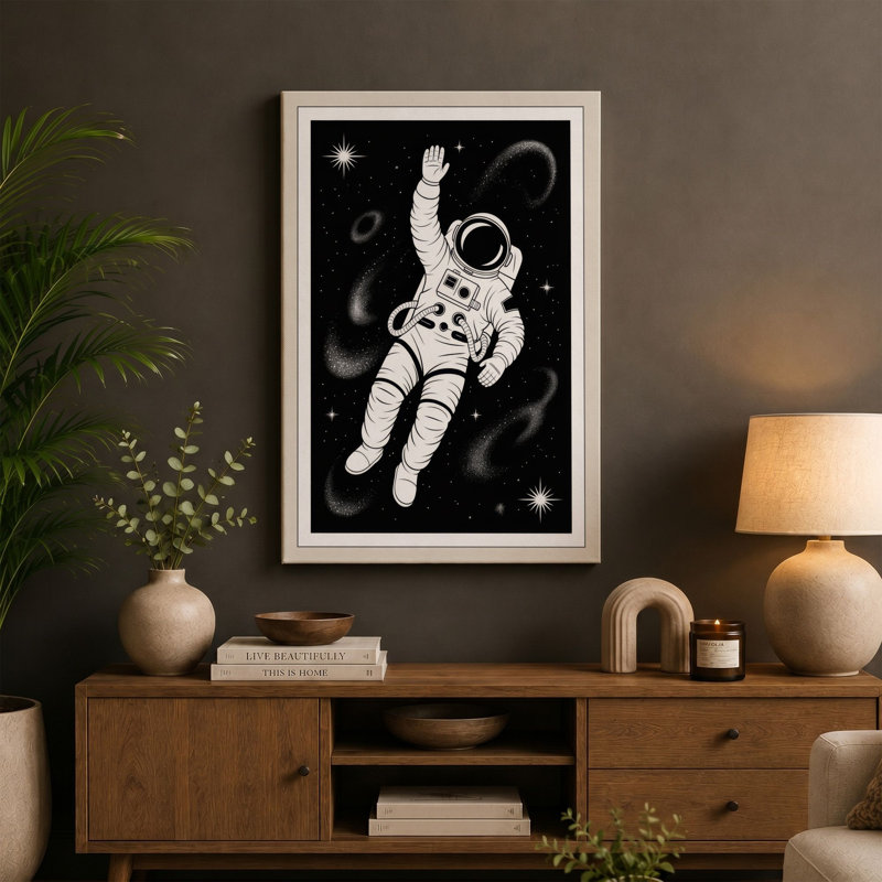 Astronaut in Space Minimalist - Wrapped Canvas, 36x24 - 91.4 x 61.0 cm, White Border