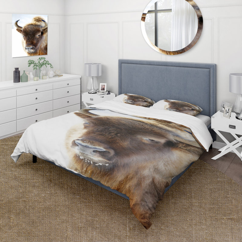 Portrait of Wild Bison - Ensemble de housse de couette Farmhouse - Microfibre de polyester