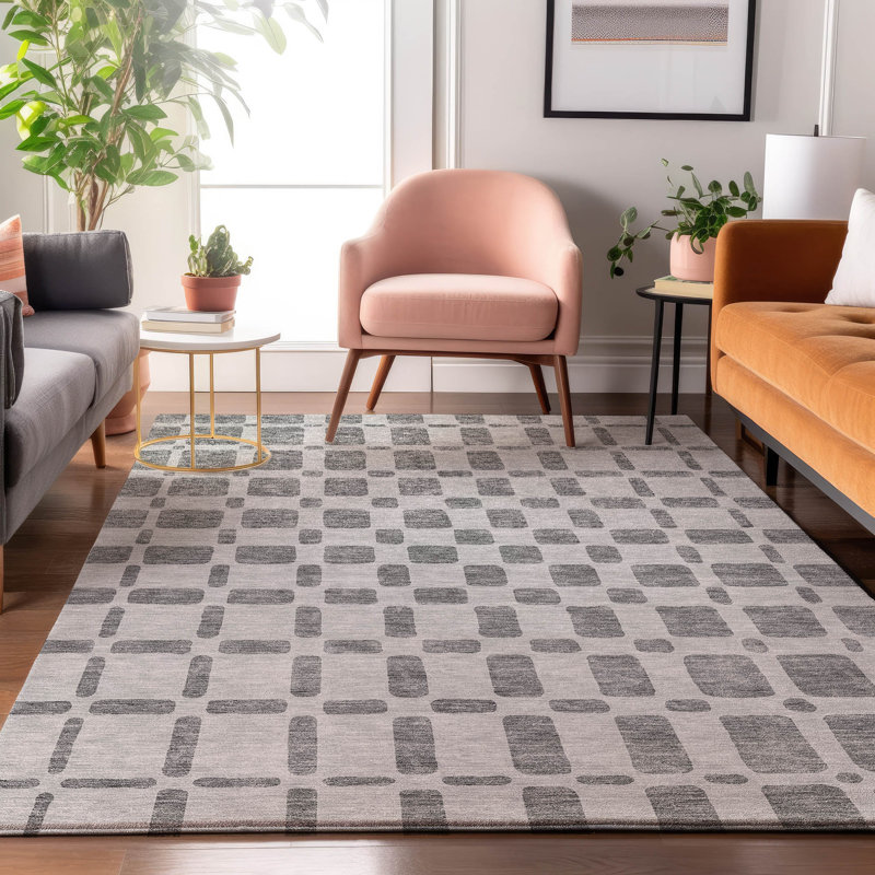 Tapis gris Prisco lavable à la machine de qualité supérieure, Rectangle 10 pi x 14 pi
