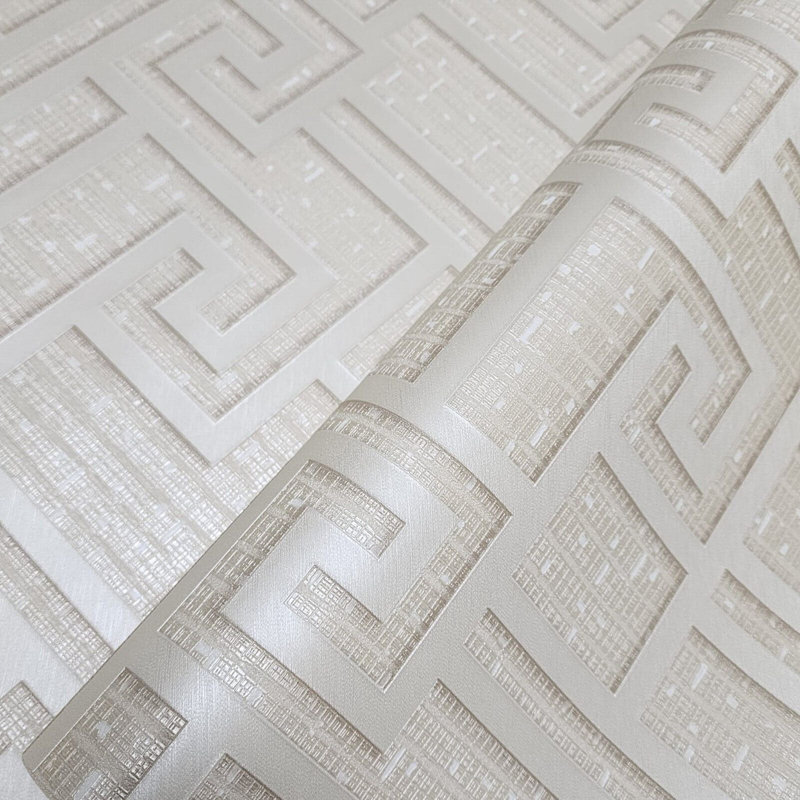 Versace Beige Tan Cream Small Greek Key Lines Textured Wallpaper Roll 3d