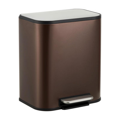 8 Gallon (30L) Kitchen Trash Can, Stainless Steel Garbage Can with Inner Wastebasket, Step Trash Can with Soft-Close Lid, Rectangular Rubbish Bin for Bathroom, Kitchen, Living Room, Black