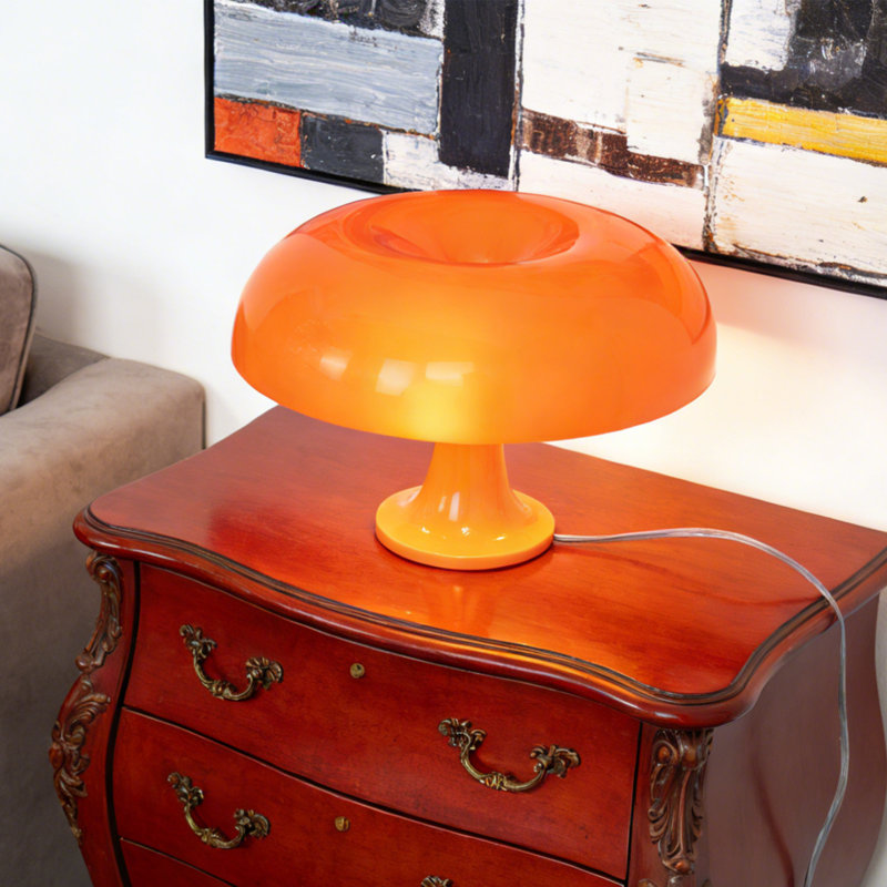 Lampe de table champignon rétro orange 4 lumières, lampe de chevet en plastique brillant avec ampoules