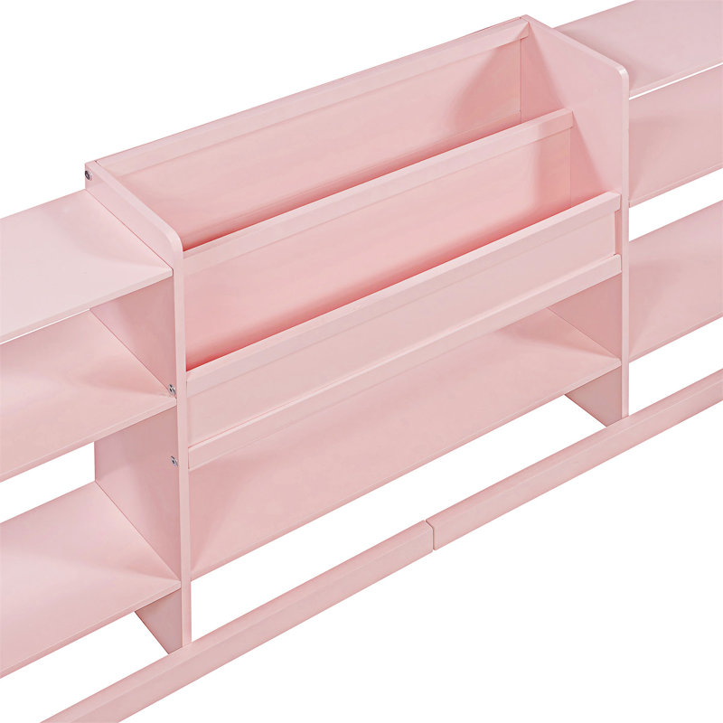 Base de lit avec bibliothèque et tablettes, Grand lit, Rose