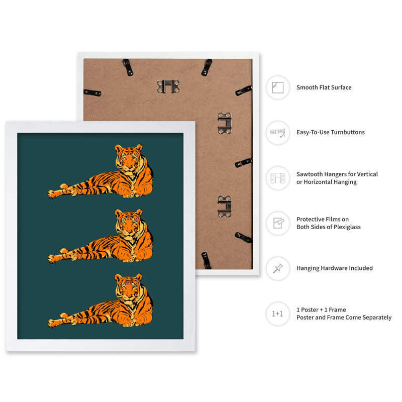 Tigre couché n ° 3, Poster, 18"H x 24"W, White Framed