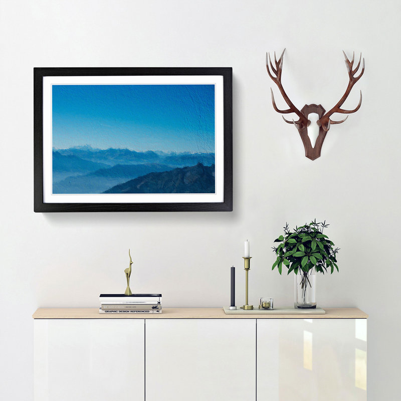 Blue Mountain Range in Annecy France - Picture Frame Painting Print, 27cm H x 36cm W x 2cm D, Black Framed