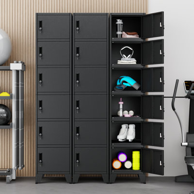 Armoire de rangement verrouillable verticale en métal à 6 portes avec pieds pour garage, gymnase, école, noir