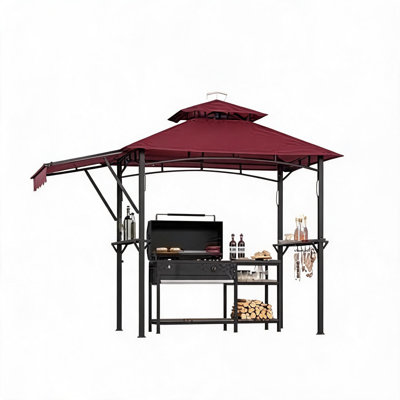 Gazebo extérieur Wave Beam avec barbecue, 2 portes battantes, ouvre-bouteille et 4 lumières DEL – Abri robuste en fer pour patio, jardin et terrasse – Plusieurs couleurs disponibles