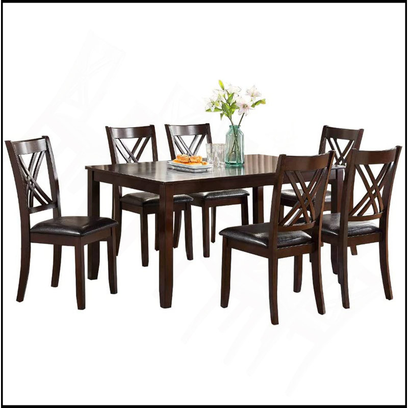 Ensemble de salle à manger 7 pièces 6 chaises d'appoint 6 chaises d'appoint à finition espresso propre