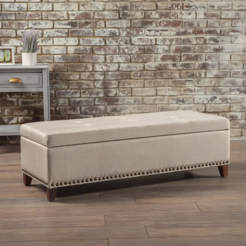 Repose-pieds rembourré avec rangement Tyerell, Beige