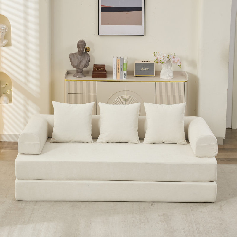 Canapé-lit convertible en chenille avec accoudoirs, Beige