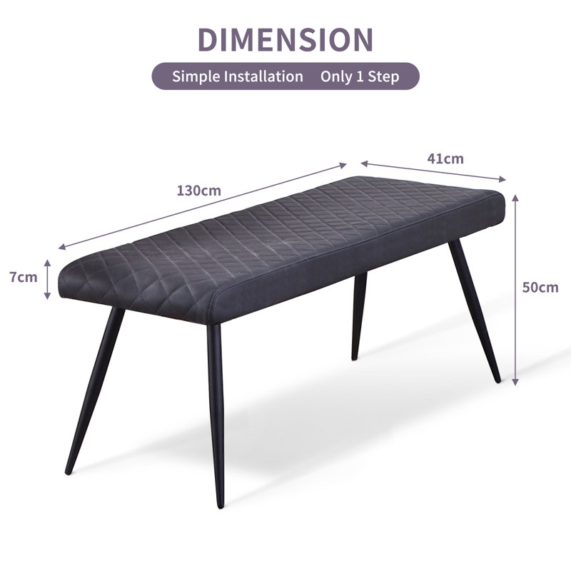 Depuy 130cm Faux Leather Upholstered Bench with Metal Legs, Grey PU