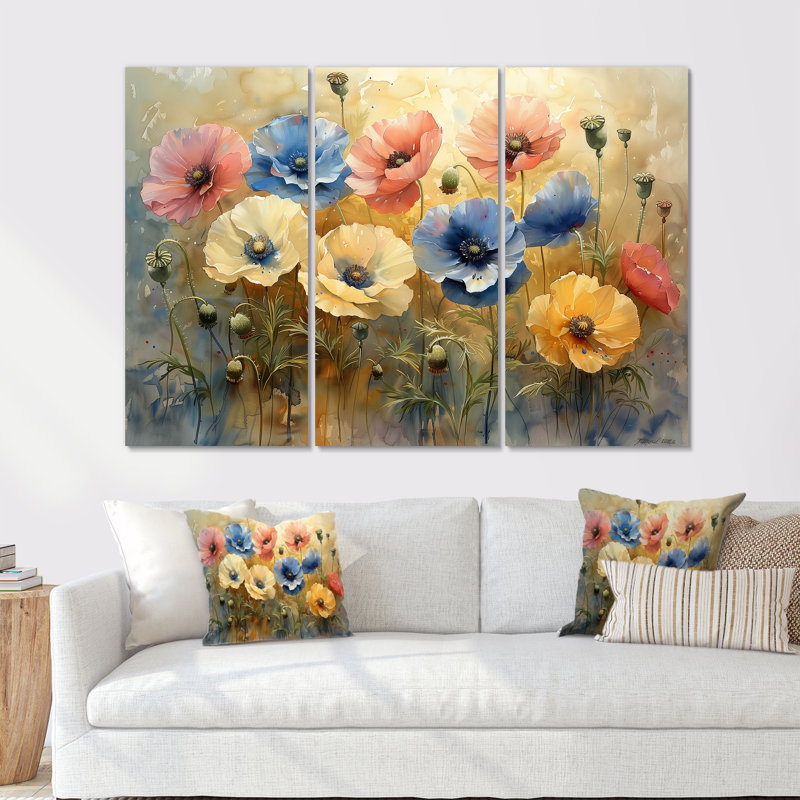 Ensemble de salon Stowmarket - Poppies Wall Art, Métal métal, H 40 po x l 60 po x P 1 po