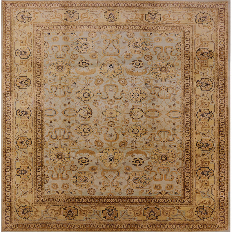 Tapis oriental beige / jaune Casco, Carré 7 pi
