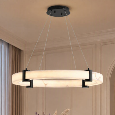 24" Modern Dimmable Integrated LED Ring Pendant Light, Faux Marble Resin Chandelier