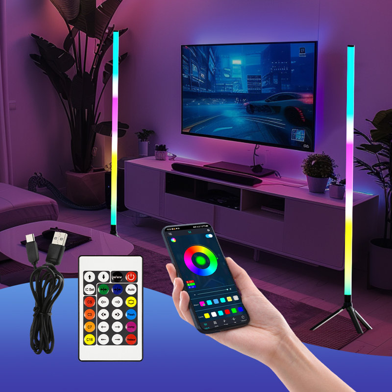 Lampe de coin Daybetter Smart RVBIC avec synchro musicale - Éclairage d'ambiance à DEL de 40 po de hauteur, télécommande et contrôle des applications, alimenté par piles (noir, paquet de 1)