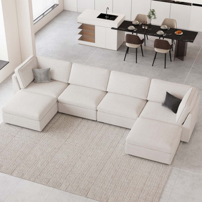 Canapé de rangement de salon modulaire en forme de U de 131,4 po Hutcheson avec coussin de repose-pieds amovible lavable