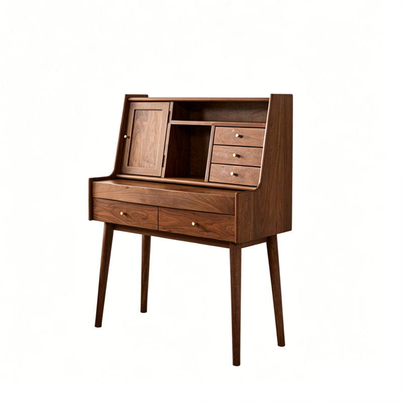 Coiffeuse Vintage en bois massif brun et noyer noir, H 49,61 po x l 35,43 po x P 18,11 po