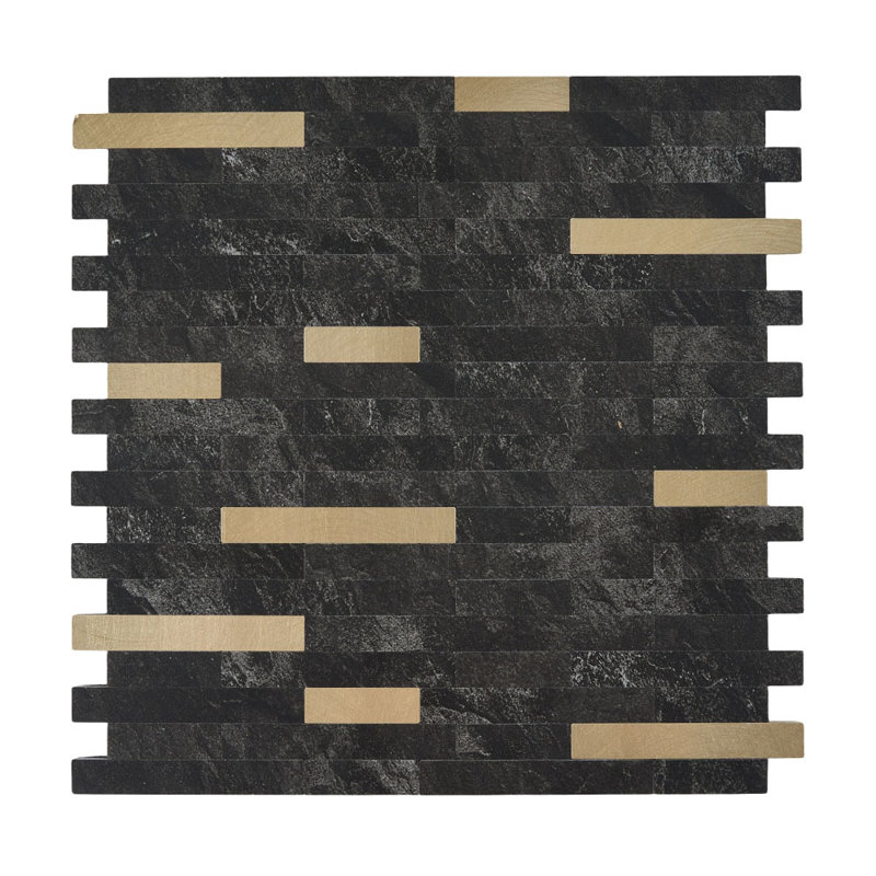 10Pcs Self-Adhesive Marble Wall Tile Stickers, Black/Gold