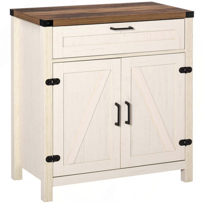 Farmhouse Barn Door Sideboard Buffet Cabinet With Drawer & Adjustable Shelf For Living Room, Entryway