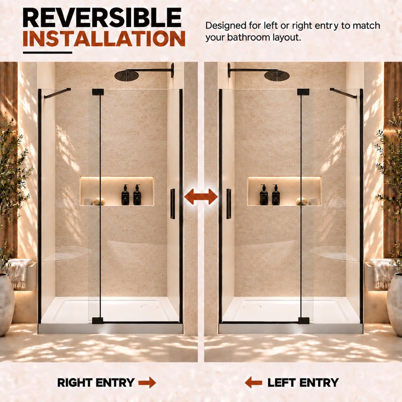 Pivot Frameless Shower Door with Glass