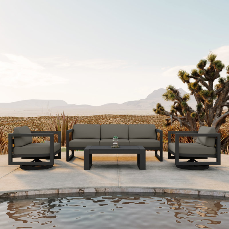 Rugiatu 4 Piece Sofa Set With Swivel, Slate, Canvas Charcoal Sunbrella® Canvas