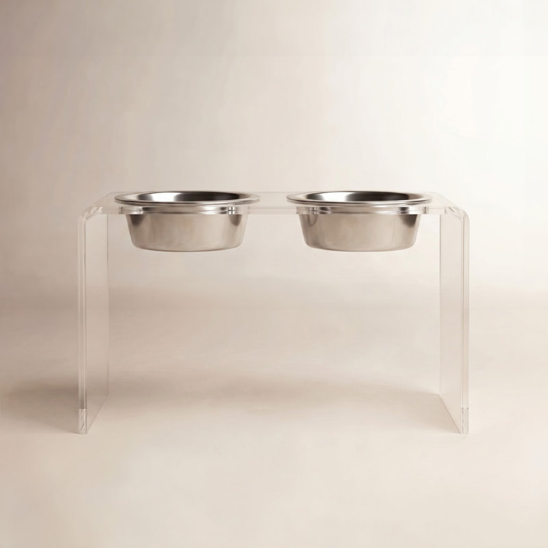 Grande mangeoire surélevée transparente avec bols, Argent argent, Clear