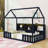 Twin Wood House Bed With Built-In Shelves And LED Light-1387206655