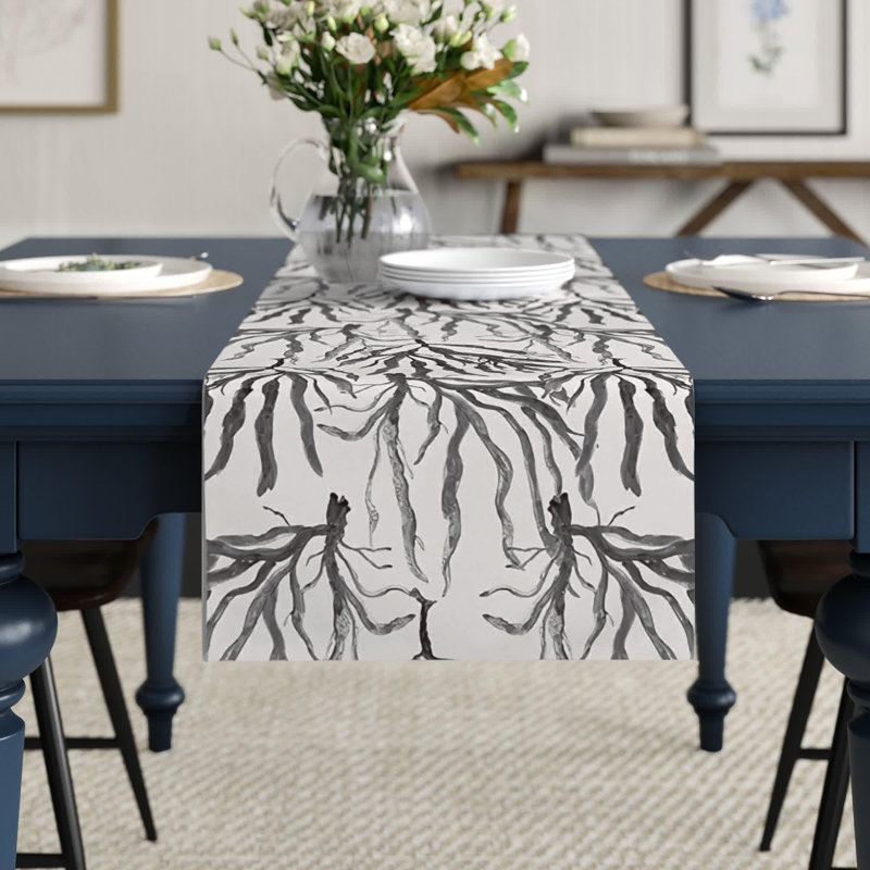 Marrero Floral Table Runner, 90" L x 16" W, Gray