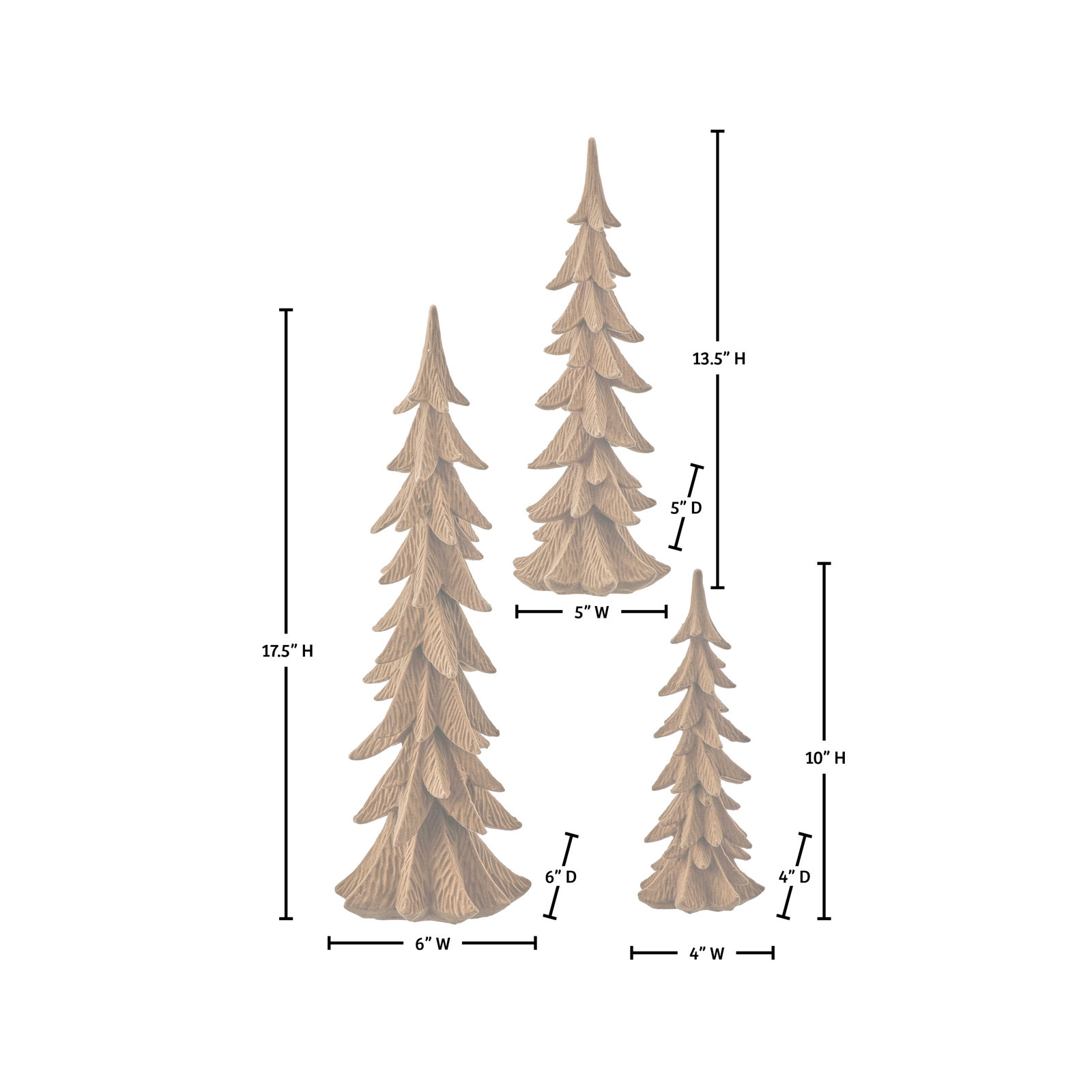 Liani 3-Piece Flocked Tabletop Tree Set, Tan