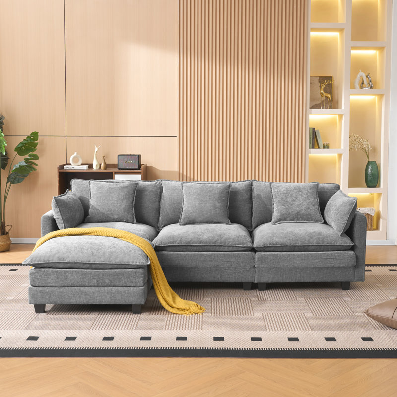 Rangement et banc gris à 3 places, en forme de L, en chenille, idéal pour créer une esthétique esthétique dans la chambre à coucher, revêtu de chenille, pour une vie confortable