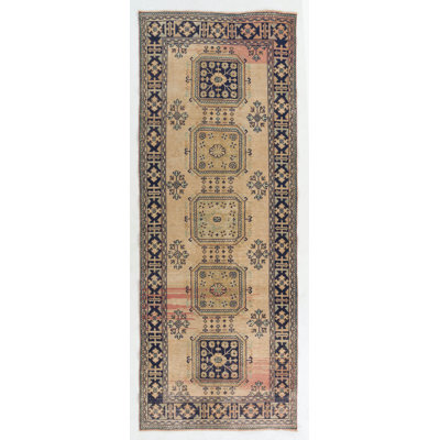 Tapis de couloir rétro Anatolian Oushak. Tapis en laine noué à la main pour couloir