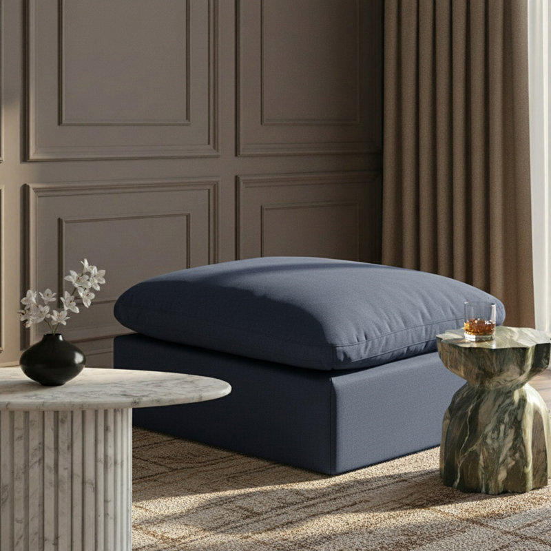 Itala Upholstered Modular Ottoman, Navy Linen Textured Fabric
